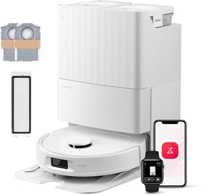 Roborock QV 35S Set-Robotstofzuiger–10000 Pa zuigkracht–Dubbele anti-klitborstels–Slimme obstakelvermijding–Dubbele opklapbare–Draaiende dweilen–Automatisch dweilen–Zelfdrogend–twee stofzuigerzakken en één filter-Wit–Qrevo plus Upgrade