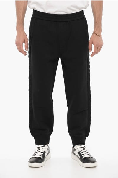 Effen joggingbroek met wollen zijbanden in zwart