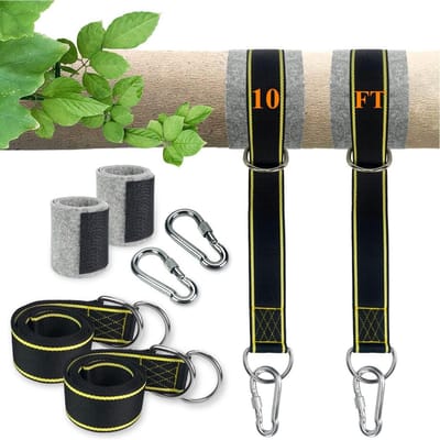 Schommel Hangriemen - Boomhangers - Buiten Ontspannen - Extra Sterk 3000 Lbs - 10ft Lengte - Zwart