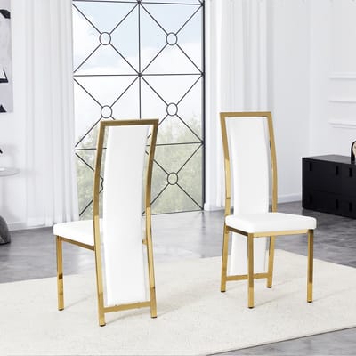 [Set van 2] Minimalistische Europese eetkamerstoelen met gouden accenten. Wit PU-leer + goudkleurig metalen frame, 109 cm hoog, veelzijdig te gebruiken in eetkamers, kantoren, etc.