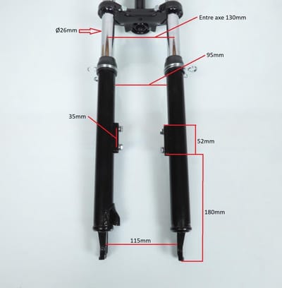 Fourche RSM pour Mobylette Peugeot 50 103 SPX Avant 2020 Diamètre 26mm / noire mat Neuf