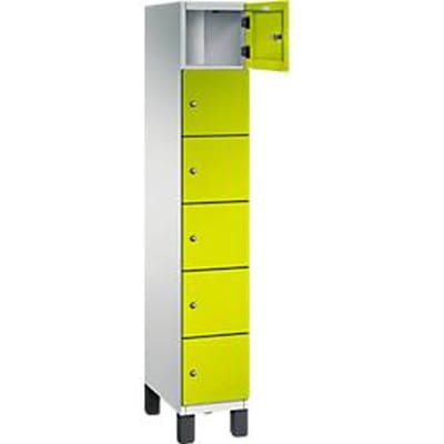 C+P Cambio lockerkast, 1 vak, 6 vakken, op poten, B 300 x D 525 x H 1980 mm, lichtgrijs/kleedgroen
