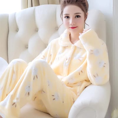 Warme Dames Pyjama Set Maat M – Herfst & Winter Koraal Fluweel Gewatteerde Flanel Homewear | Verdikt Comfortabel Huispak voor Vrouwen | Pyjama Dames Huispak Flanel
