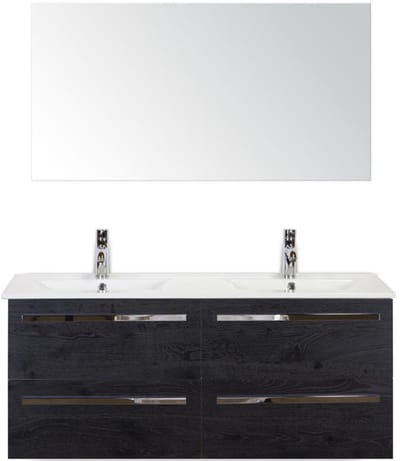 Seville Badmeubelset 120 cm - 4 Laden Black Oak - Keramische Wastafel Wit Enjoy met Spiegel