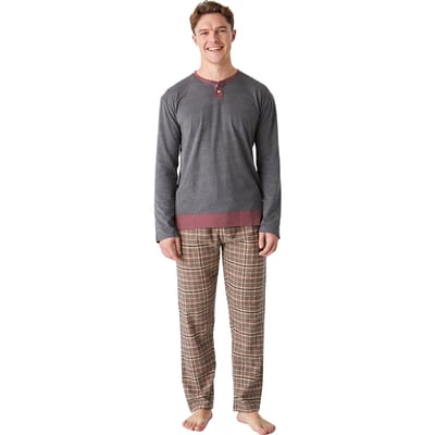 Katoenen herenpyjama met lange mouwen en een medium kraag JJBEP5902