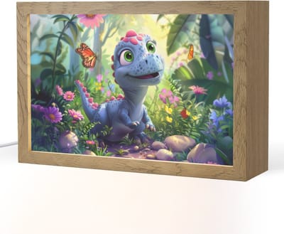 Nachtlampje 30x20 cm - Kinder lampje - Dino - Paars - Baby - Dinosaurus - Tafellamp kinderkamer - Slaapkamer lamp - Bedlamp kinderen - Kinderlampje stopcontact - Wandlamp babykamer - Nachtlampjes