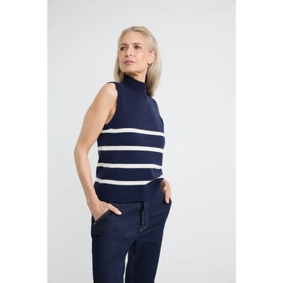 Josephine & Co Arianne Singlet Navy Stripe Size: M | Knitted Sweaters Outlet | Dames | Blauw
