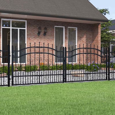 vidaXL - Hekpoort - KAMPEN - met - speerpunt - zwart - 302x100 - cm - staal