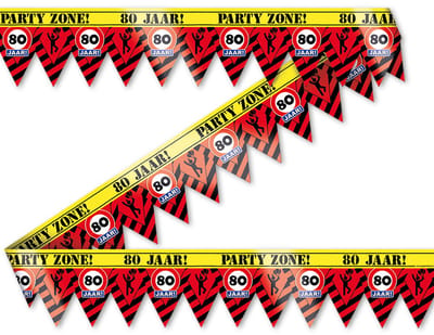 Q2P - Afzetlint - 80 Jaar - Verjaardag Versiering - Verkeersbord - Tape - 12 Meter - Feest Versiering