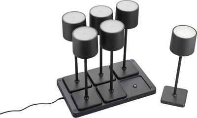 REALITY FERNANDEZ - Tafellamp - Zwart mat - incl. 1x SMD 1,5W - Set van 6 - inclusief Laadstation - Oplaadbaar - Snoerloos - Buitenverlichting - IP54