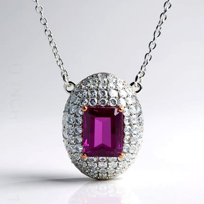 Cavill - Zilveren Halsketting - 925 Sterling Zilver - Roze Fluoriet 3,06 ct - Achthoekige Smaragdslip - Cambodjaanse Zirkonia 1,54 ct