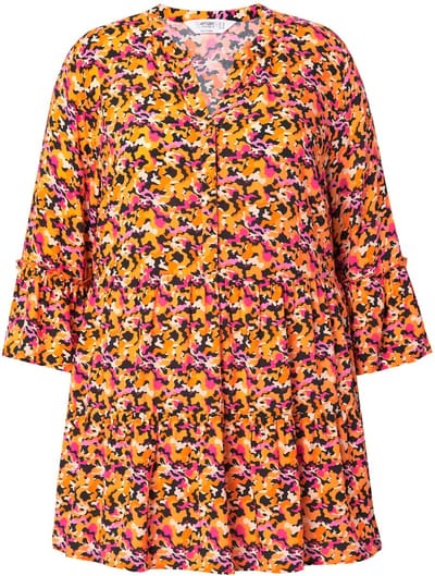 Angel of Style - Dames - Tuniekblouse A-lijn camouflageprint volants - Zwart - Maat 46