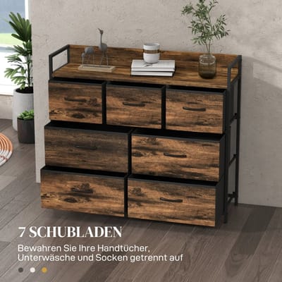 MODENUIT Ladekast - 7 Stoffen Lades Met Bovenplank - Voor Woonkamer Of Hal - Polyester Staal - 98x29x85 Cm - Bruin