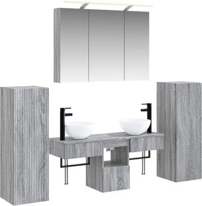 vidaXL - Badkamermeubel - Set - 6 - st - Grijs - Sonoma - Bewerkt - hout - en - glas