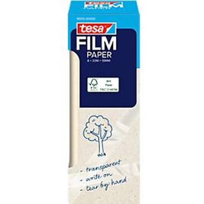tesafilm® papieren kleeffilm, transparant, 19 mm x 33 m, geruisloos afwikkelend, oplosmiddelvrij, 1 rol