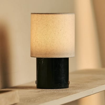 Tavellio Dou Oplaadbare Tafellamp – Nero Marquina Marmer en Linnenkap – Tot 100 uur – Zwart