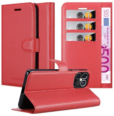 Cadorabo Hoesje geschikt voor Apple iPhone 12 PRO MAX in KARMIJN ROOD - Beschermhoes met magnetische sluiting, standfunctie en kaartvakje Book Case Cover Etui