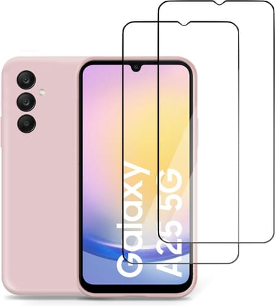 Hoesje + 2x Screenprotector geschikt voor Samsung Galaxy A25 – Full Screen Tempered Glass - Liquid Back Case Cover Rose