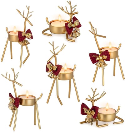 Dailygoody - Hert Kaarshouder - Vintage Theelichthouder - Goud - Kerstmis Decoratie - Metaal Theelichthouder - Geschikt voor Tafel