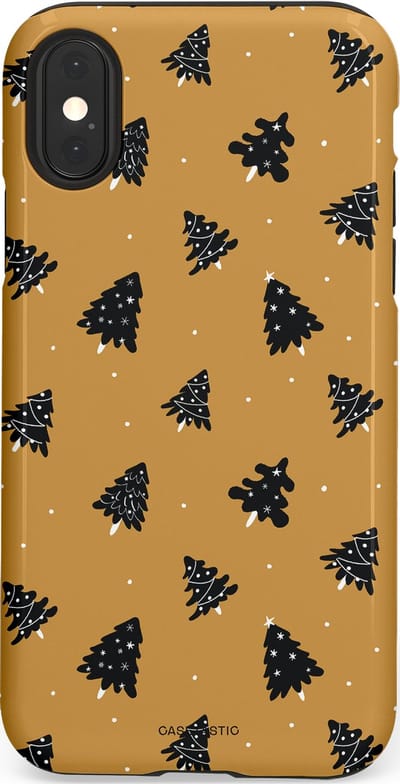 Casetastic hoesje geschikt voor Apple iPhone X / Apple iPhone XS - Dubbellaagse bescherming - Zwarte Kerstboom Feest - Fashion Case - Goud Donkergrijs Taupe