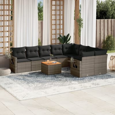 vidaXL - 10-delige - Loungeset - met - kussens - poly - rattan - grijs