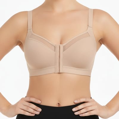 Corrigerende BH met Voorsluiting - Maat S - Beige - Corrigerende BeHa Met Push Up - Beugelloze Bh - Post Operatieve BH - Magic Bra - Comfort BH - Ondersteunende BH - Beha Dames