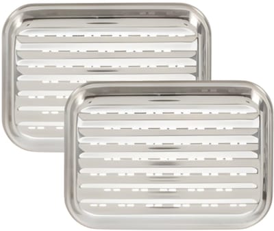 BBQ Collection grillschaal - 2x - RVS - 34 x 24 x 2 cm - herbruikbaar - barbecue rooster - grillplaat - grillen