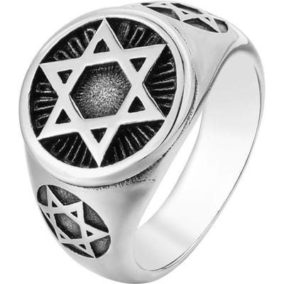 Vintage Punk Eenvoudige Davidster Ringen Voor Mannen Vrouwen Mode Roestvrij Staal Hexagram Ring Biker Amulet Sieraden Cadeau 7 black