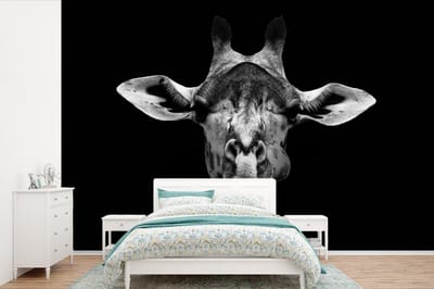 Behang - Fotobehang Giraffe - Dieren - Portret - Zwart - Breedte 360 cm x hoogte 240 cm