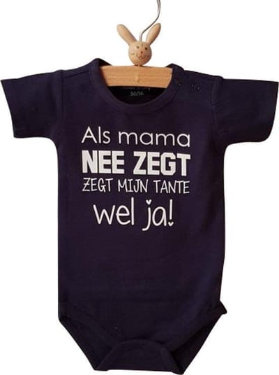Romper baby tekst blauw | Als mama nee zegt zegt mijn tante wel ja | korte mouw |blauw met witte tekst | maat 74-80  jongen meisje unisex