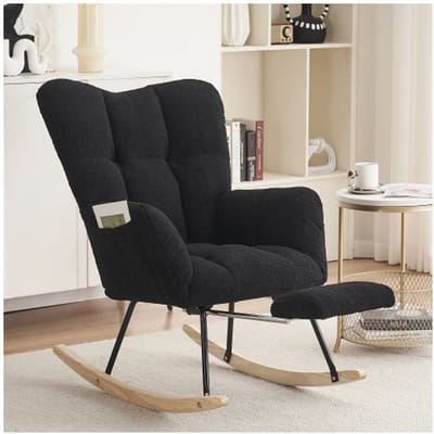 Fauteuil à bascule - MUVOE - Contemporain - Housse taffetas imprimé oursons - Repose-pieds extensible - Noir noir