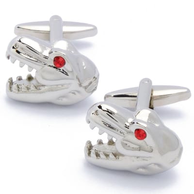 Manchetknopen - T-rex Dinosaurus Zilver met Rood Oog