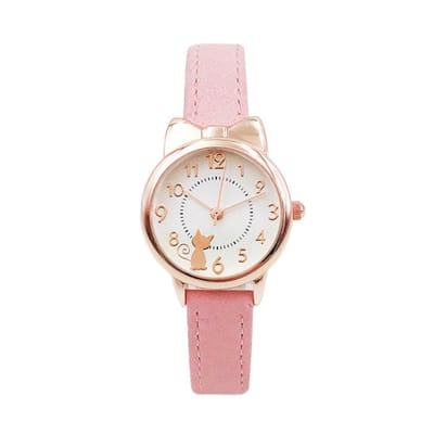 Kinder Horloge - Strikje Poesje Roze | Kunstleer | Ø 30 mm | Fashion Favorite