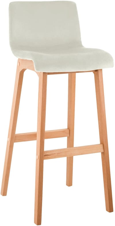 CLP Barkruk Hover - met rugleuning - hout - vierpoot frame uit natura hout - velvet - fluweel - creme/natura