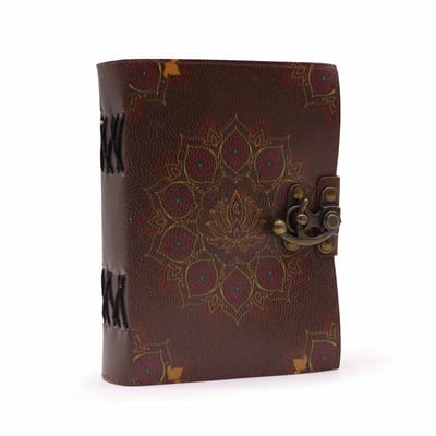 Leren Lotus Mandala notitieboek met scheprand (7x5")