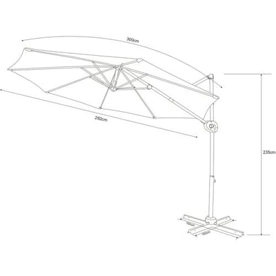 AXI Solea Zweefparasol Ø 300cm Antraciet/grijs incl. Hoes – Gepoedercoat frame met kruisvoet – 360° Draaibaar – UV werend doek