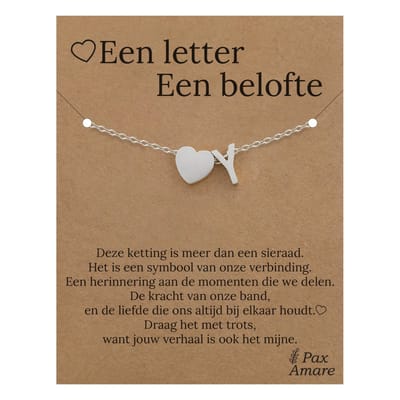 Letter Y Armband op Cadeau Kaartje - Een letter, een belofte - 15,5cm + 5,5cm verstelbaar Zilverkleurig Stainless Steel - Initiaal & Hartje Hanger - Pax Amare