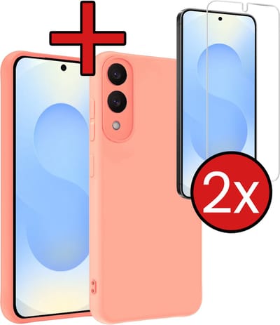 Hoesje - Met 2x Screenprotector - Geschikt voor Samsung Galaxy S25 Edge - Sterk & Shockproof - Telefoon Hoes - Back Cover - Siliconen Case - Telefoonhoes - Lichtroze