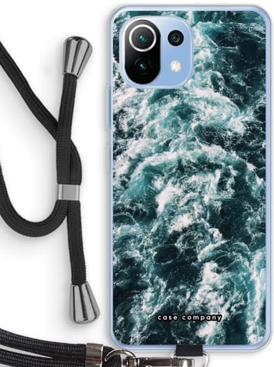 Case Company® - Hoesje met koord geschikt voor Xiaomi Mi 11 Lite hoesje met Koord - Zee golf - Telefoonhoesje met Zwart Koord - Bescherming aan alle Kanten en Over de Schermrand