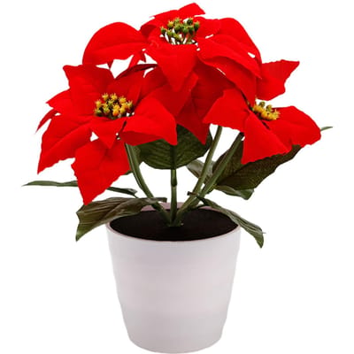 Kunstmatige Potplant Kerstbloem Planten Simulatie Poinsettia Tafellamp Kerstvakantie red