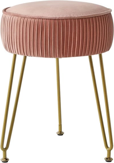 Fluwelen Voetensteun Kruk - Poef Bank Kruk - Ontspanning Thuis - Verstelbare Poten - 30D x 46H cm - Roze