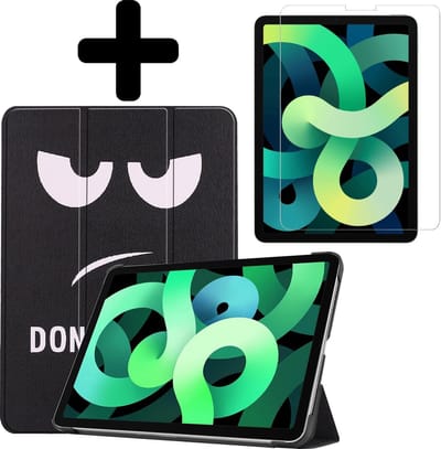 Hoes - Geschikt voor Apple iPad Air 4 (2020) - 10.9 inch - 4e Generatie - Met Screenprotector - Trifold Bookcase - Hard Cover - Hardcover Book Case - Tablet Hoesje - Don't Touch Me