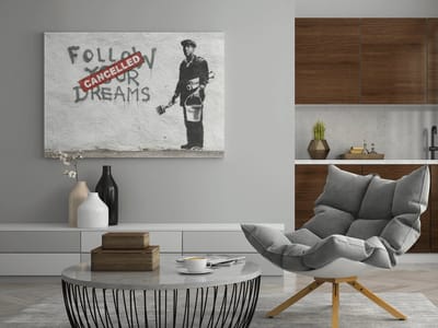 Canvas Schilderij - Banksy - Follow Your Dreams - Graffiti - 60x40x2 cm