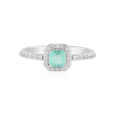 Cavill - Zilveren Ring Platina Geplateerd - Paraiba Kleurige Smaragd 0,455 ct - Asscher Achthoek - Cambodjaanse Zirkonen 0,859 ct - Elegante Damesring