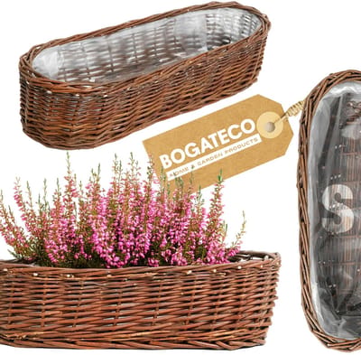BOGATECO Wicker bloempot | Handgemaakte rieten bloempot van wilg, langwerpige rieten mand, 1 stuk - maat S