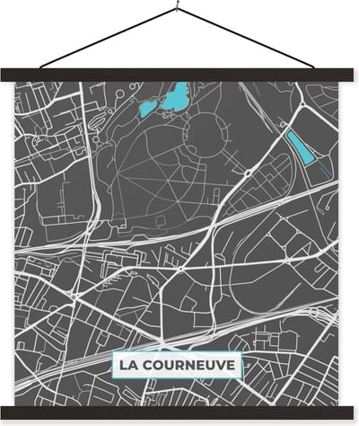 Posterhanger incl. Poster 60x60 cm - Schoolplaat - La Courneuve - Frankrijk - Plattegrond - Stadskaart - Kaart - Textielposter - Zwarte latten - Stadskaart