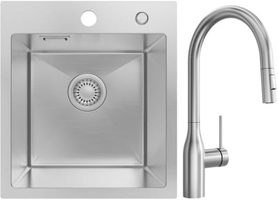 SOFETIY MAX Spoelbak voor keuken 40x45 cm - Spoelbak Keuken Met Uittrekbare Uitloop Keukenkraan - Spoelbakken Keuken Geborsteld RVS - Wasbak Keuken - Voor Kasten van 40 cm