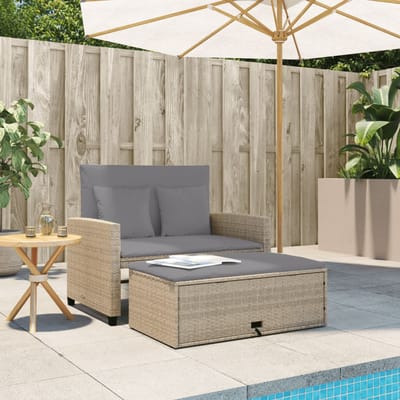 vidaXL - Tuinbank - 2-zits - met - kussens - poly - rattan - beige