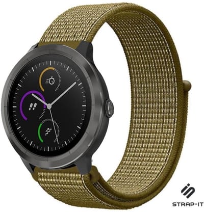 Strap-it Smartwatch bandje nylon - geschikt voor Garmin Vivoactive 4 45mm / Garmin Venu 2 - olijfgroen