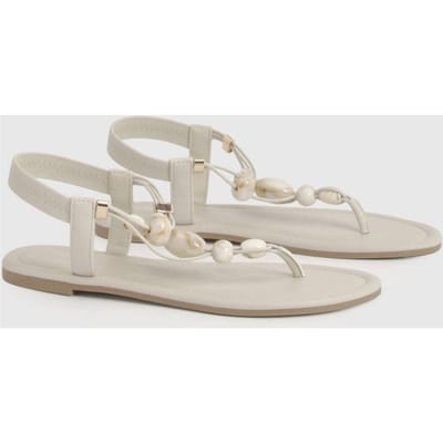 boohoo Dames Sandalen Met Kralentenenpost | Cream | Maat: 4